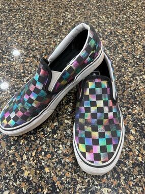 Vans Black Iridescent Checkerboard Slip-On Sneakers